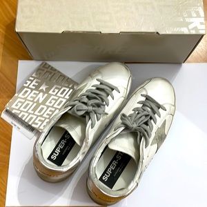 Golden Goose White Superstar Leather Upper suede star silver accent size 37